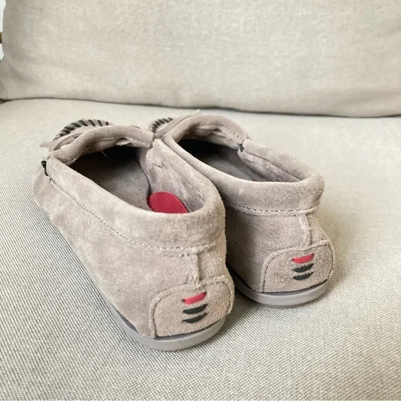 Minnietonka US 7 Gray Leather with Beads Women's nomadic spirit Moccasins US 7 - Picture 3 of 7